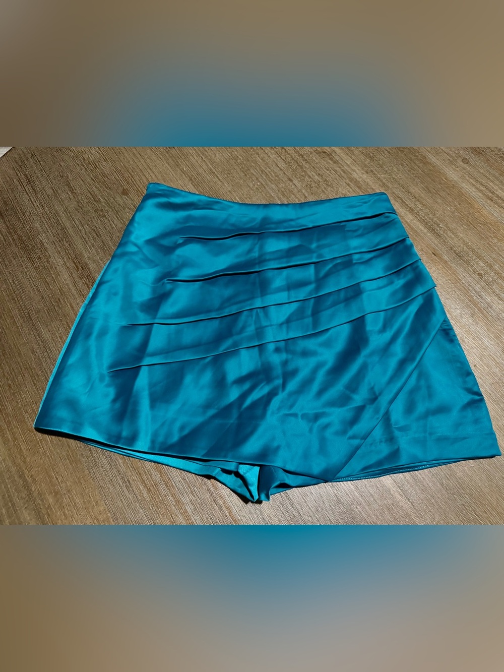 Endless Rose Teal Satin Pleated Skort